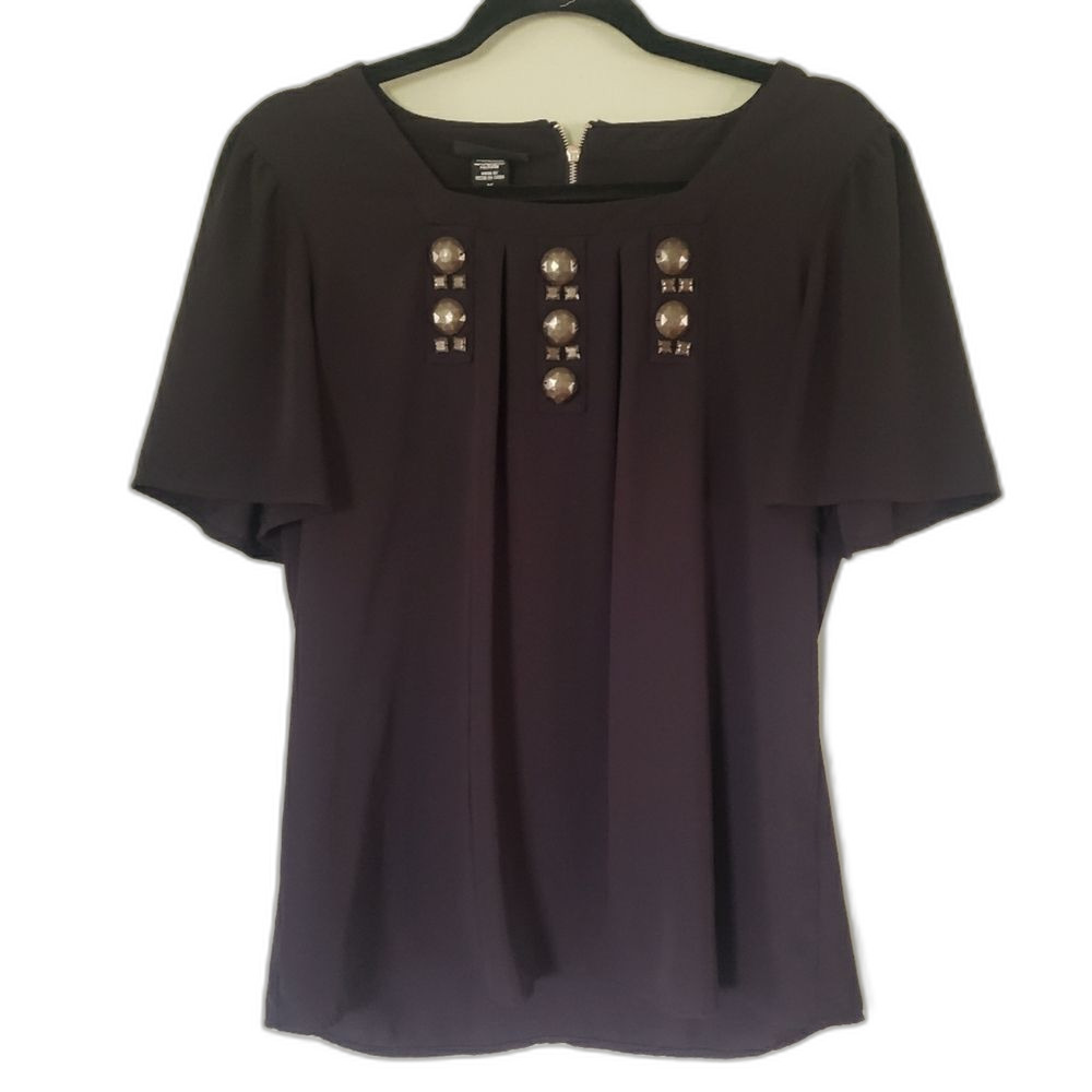 Apostrophe Square-Neck Black Studded Blouse Size S | Edgy Short Sleeve Top